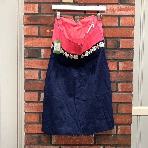 Lilly Pulitzer Strapless Dress in Coral and Navy- Seashell - Picture 5 of 12